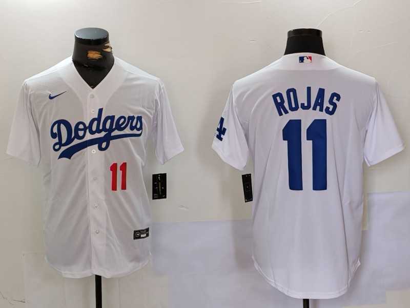 Men%27s Los Angeles Dodgers #11 Miguel Rojas Number White Cool Base Stitched Jersey->los angeles dodgers->MLB Jersey